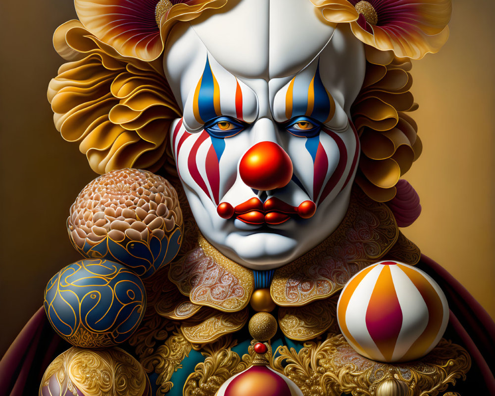 Detailed colorful clown artwork with intricate patterns and ornate costume elements