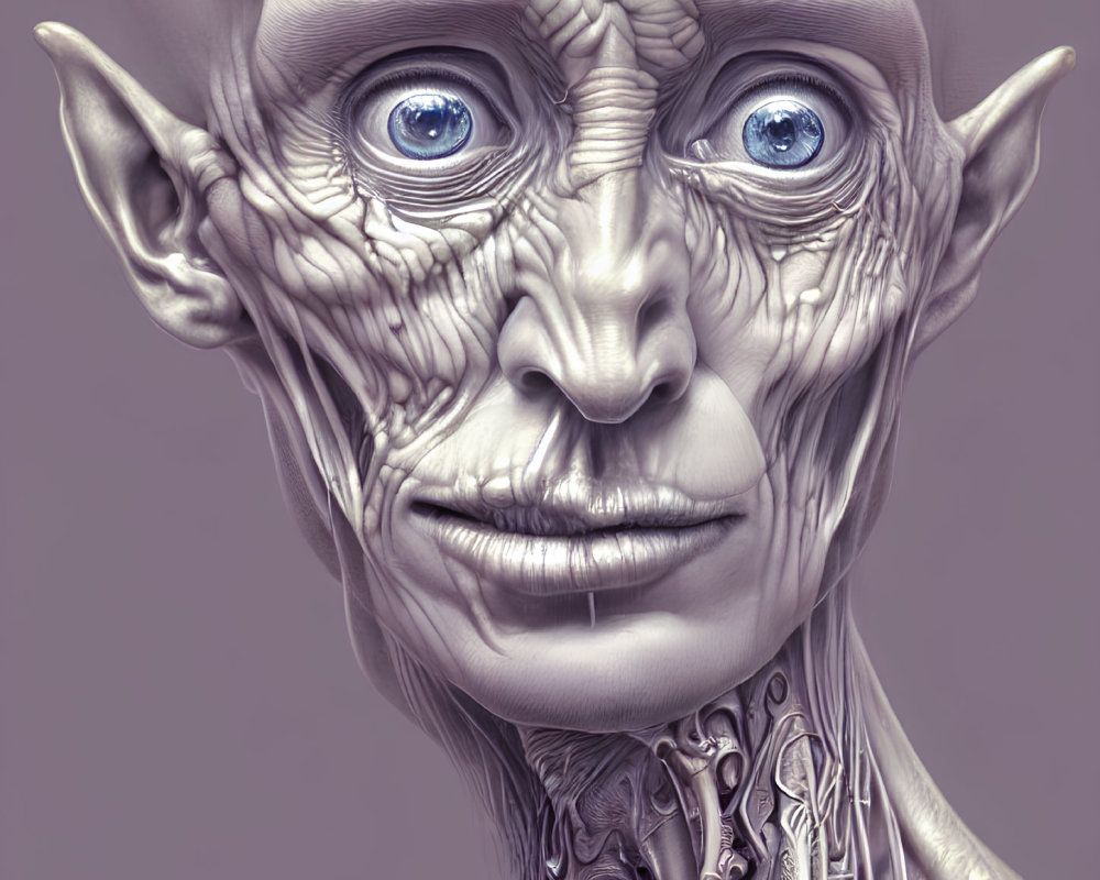 Detailed Illustration of Fantastical Humanoid Creature with Blue Eyes