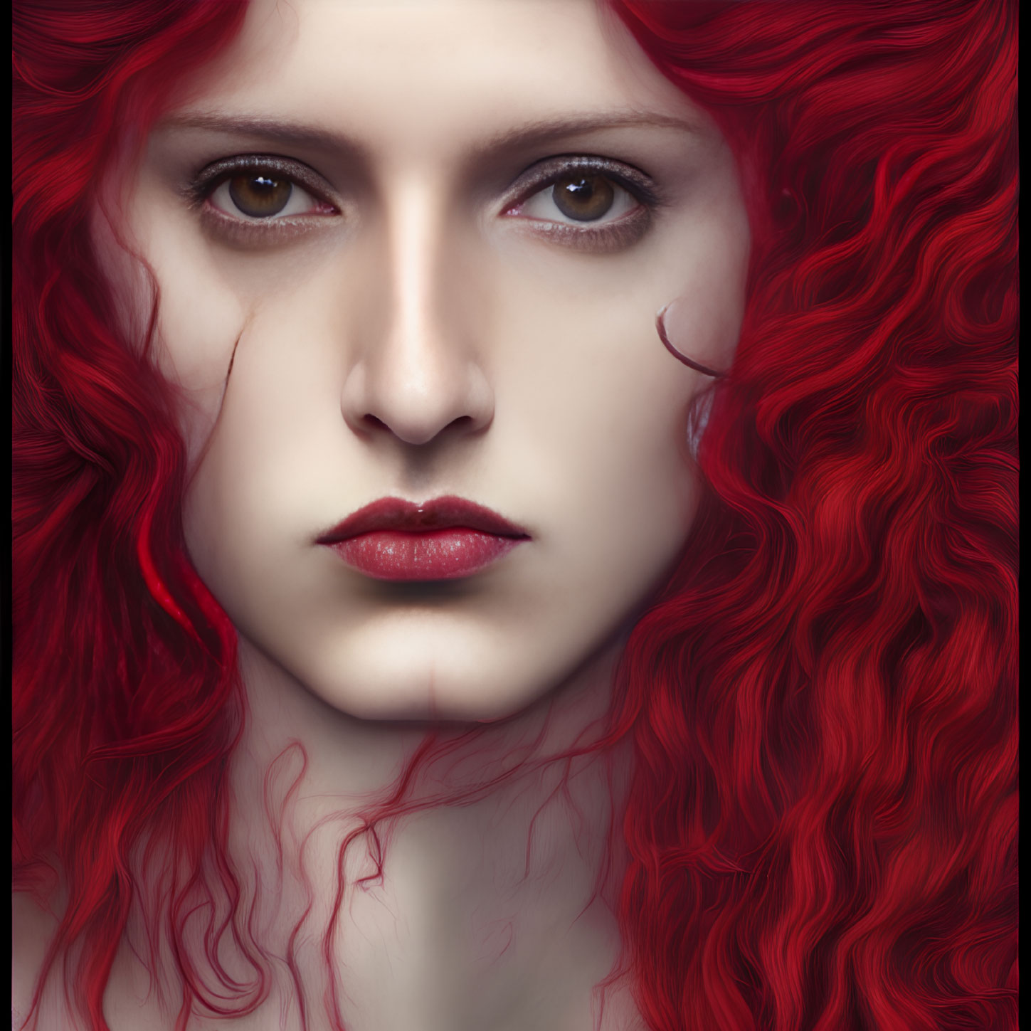 Detailed Close-Up of Person with Vibrant Red Curly Hair and Intense Gaze