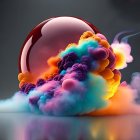 Colorful Smoke Clouds Surrounding Spherical Structure on Moody Background