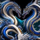 Detailed blue and white dragon illustration with swirling clouds