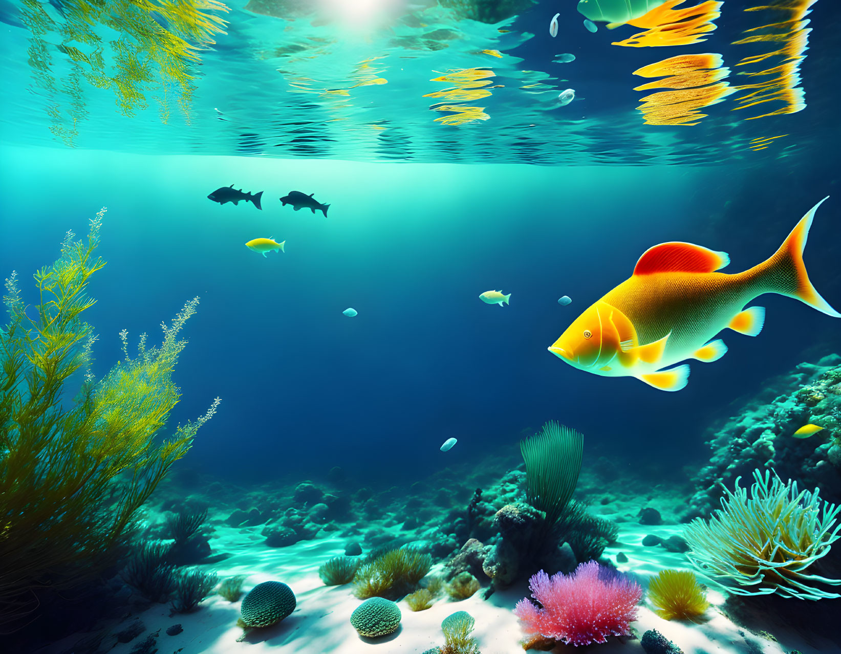 Colorful Tropical Fish and Coral Reefs in Vibrant Underwater Scene