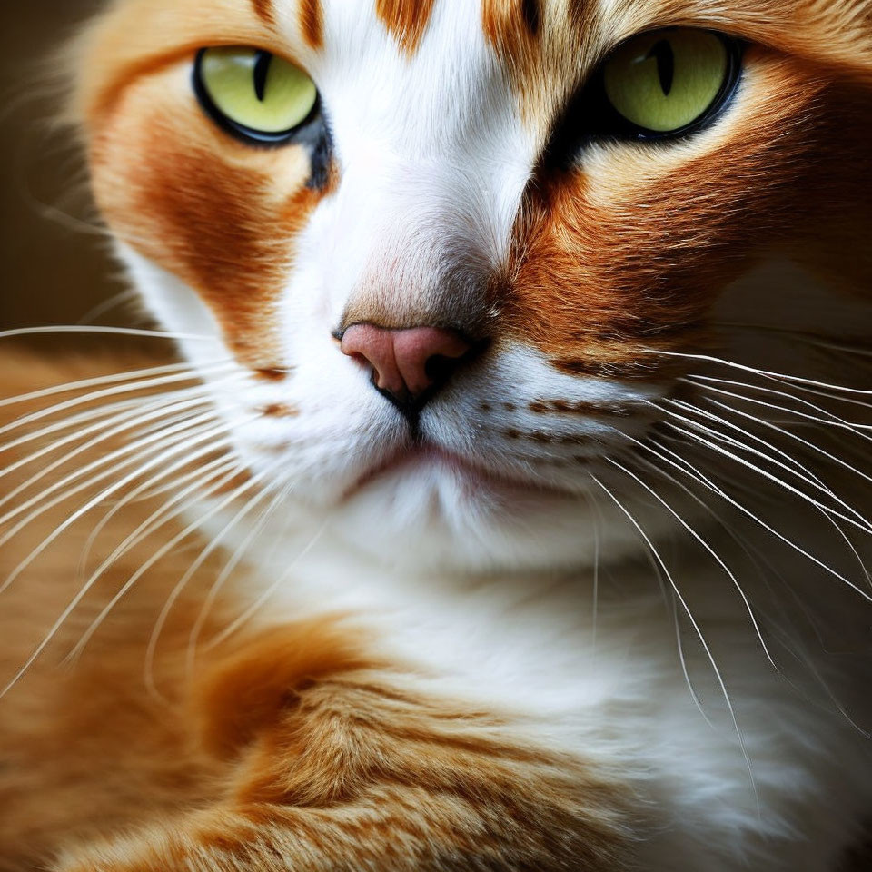 Orange and White Cat with Green Eyes and Whiskers