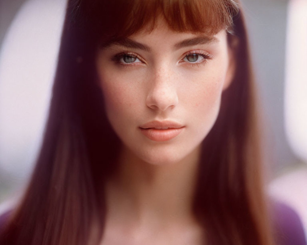 Young woman portrait with long brown hair, fair skin, and blue eyes.