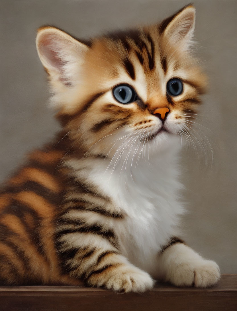 Fluffy Tabby Kitten with Blue Eyes and Stripes