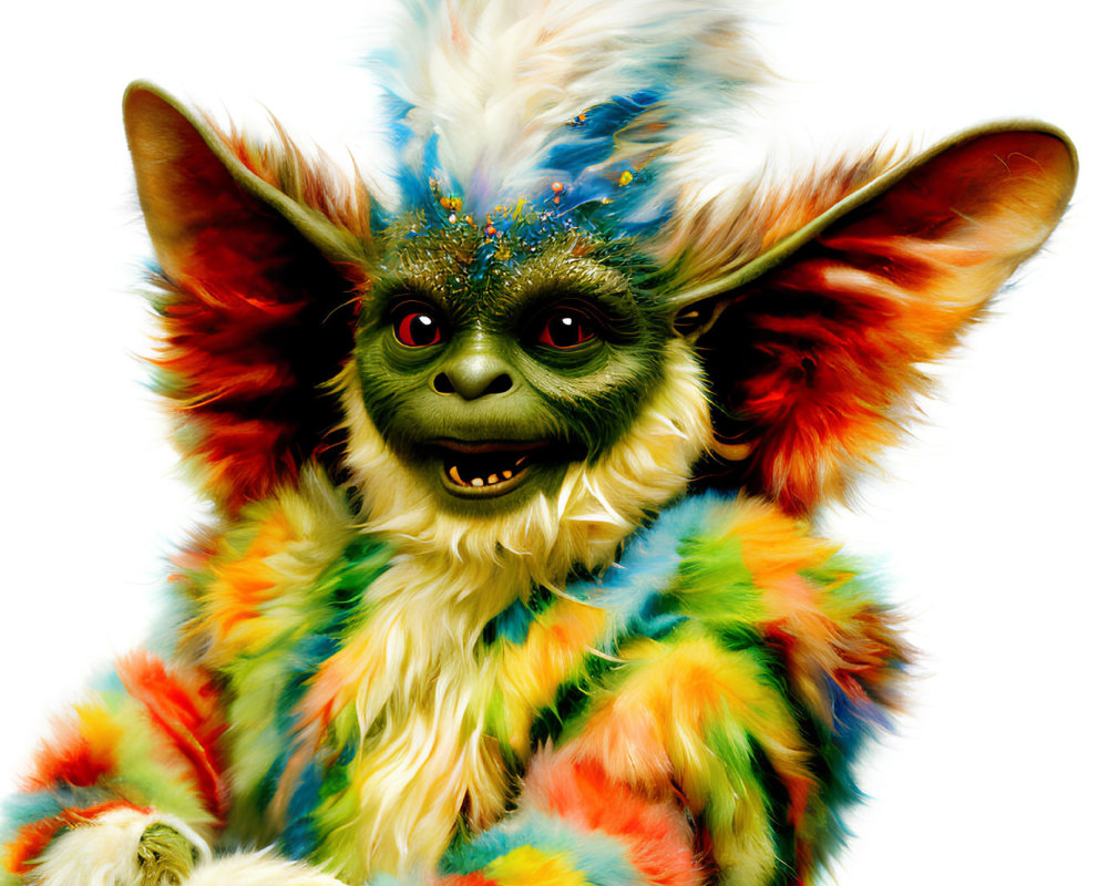 Colorful Fantastical Creature with Large Ears and Rainbow Fur