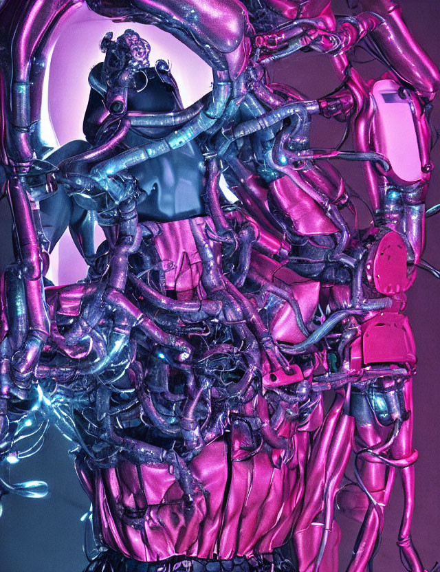Intricate Metallic Pink and Purple Pipes on Glowing Background