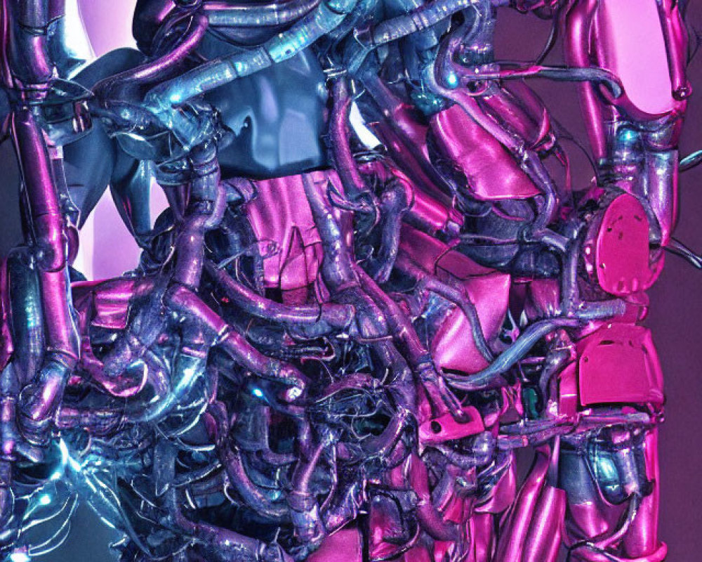 Intricate Metallic Pink and Purple Pipes on Glowing Background