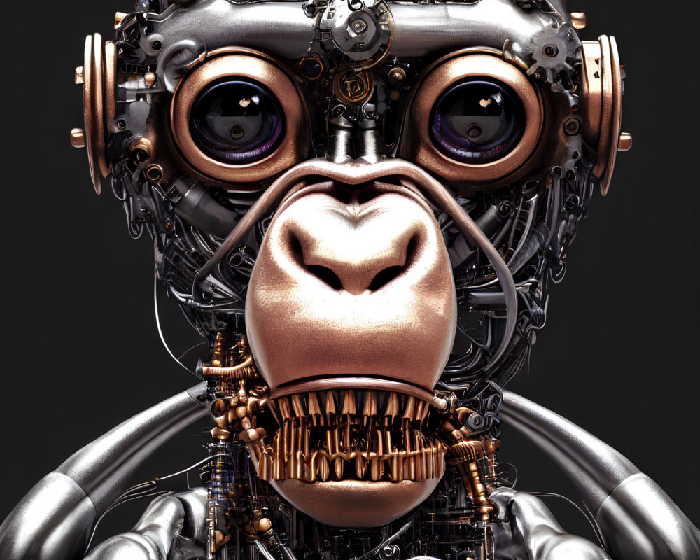Hyper-realistic robotic humanoid figure on dark background