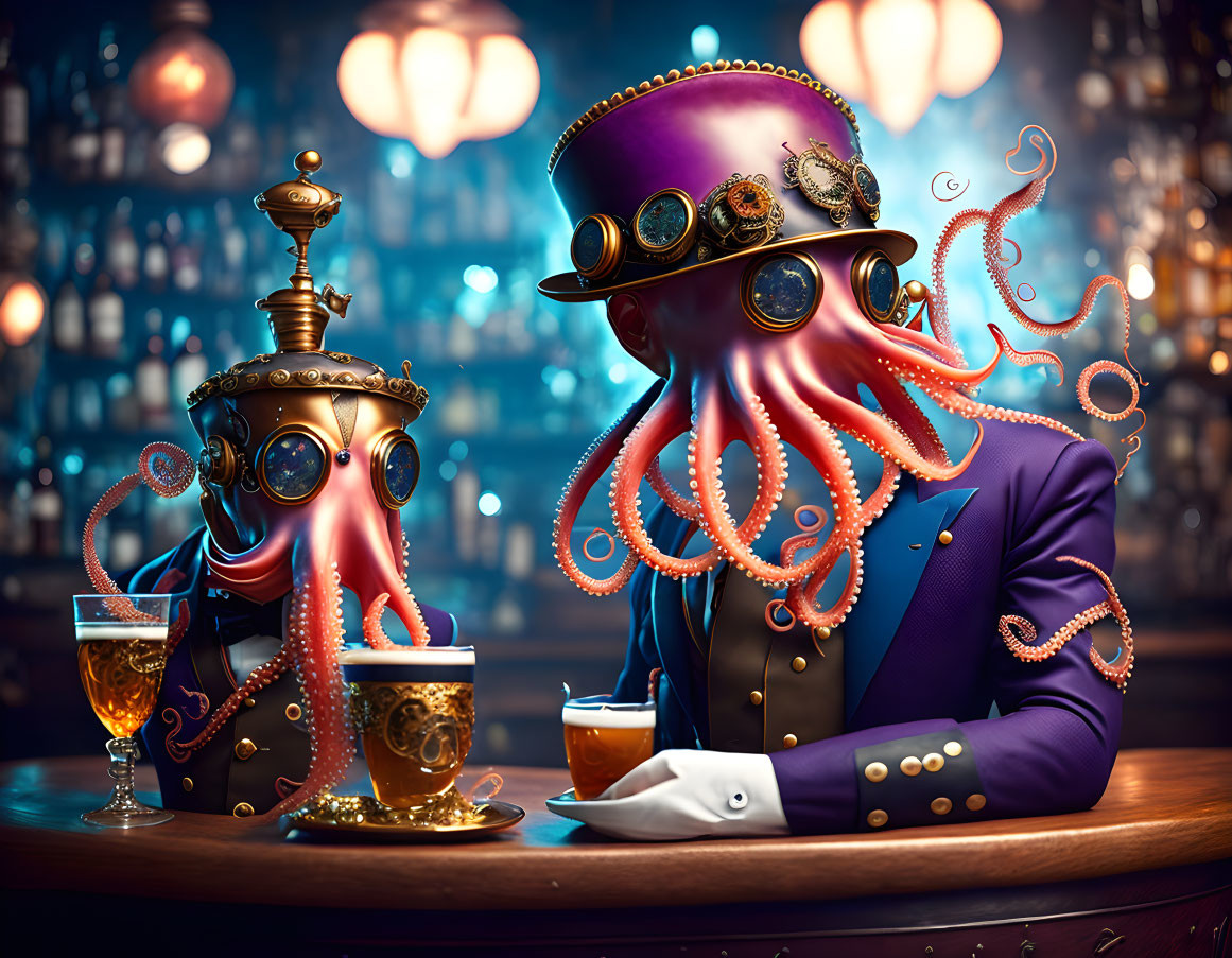 Steampu octopus waiter