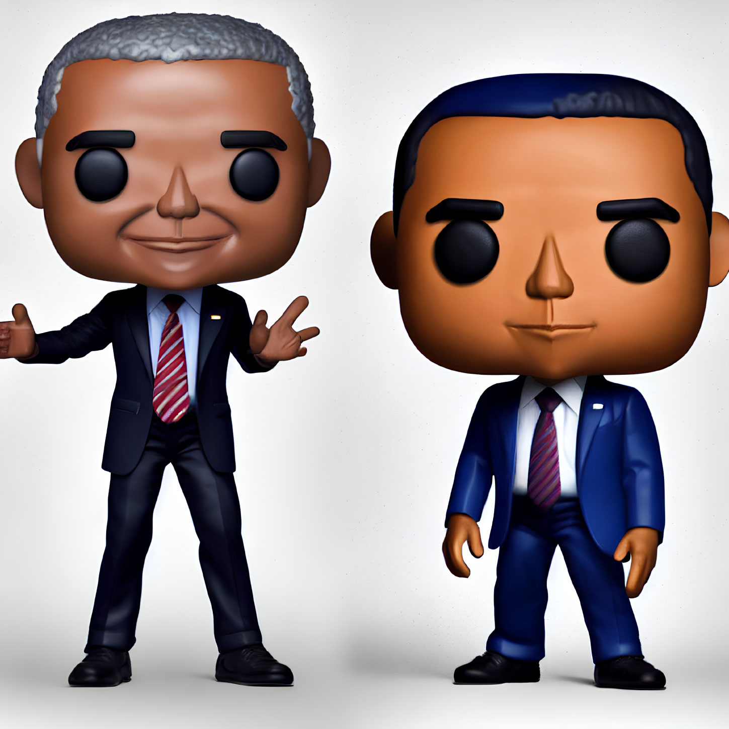 Stylized vinyl figurines in suits and ties with oversized heads and small bodies