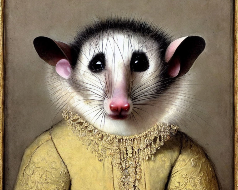 Hyperrealistic Painting of Opossum in Human-Like Attire