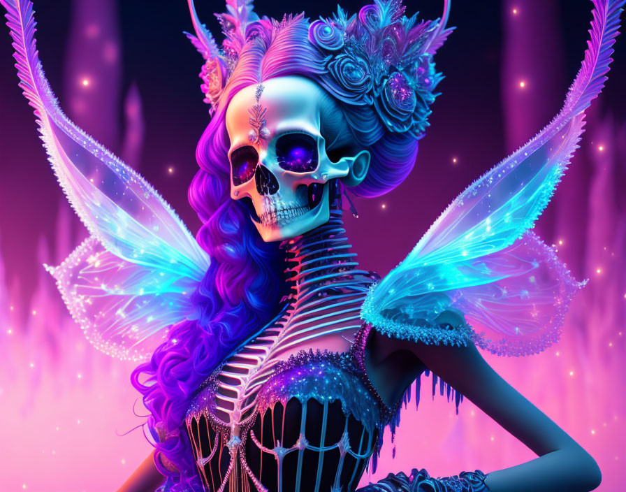 Neon Winged Skeleton: A Colorful Encounter