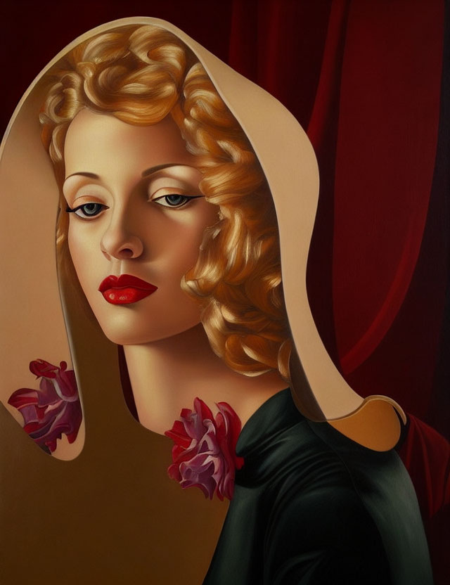Stylized portrait of woman with blonde hair and red lipstick