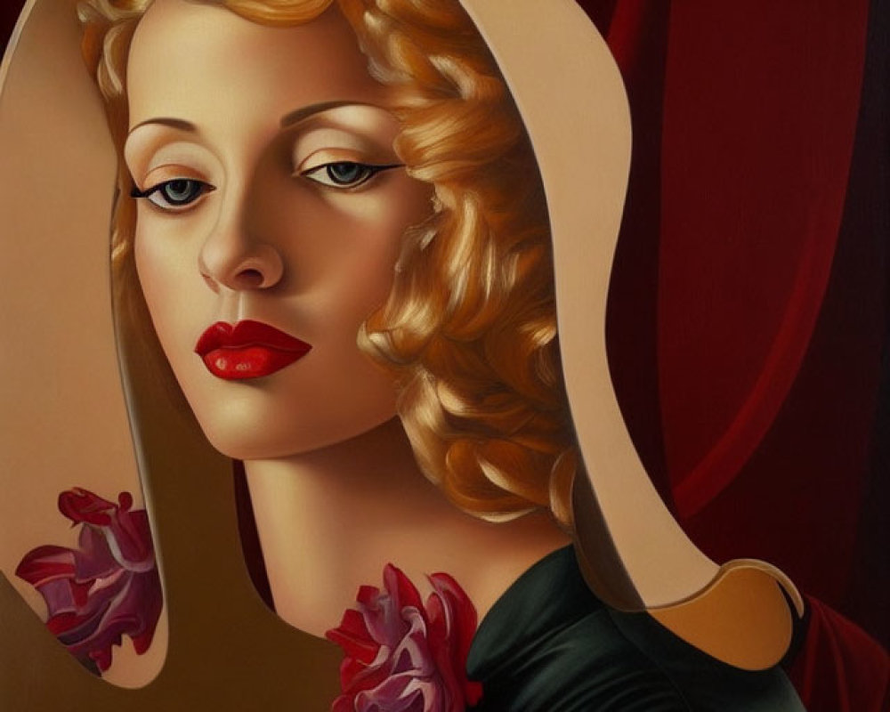 Stylized portrait of woman with blonde hair and red lipstick