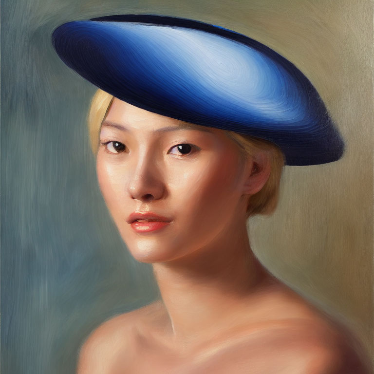 Portrait of Individual with Short Blonde Hair in Striking Blue Hat