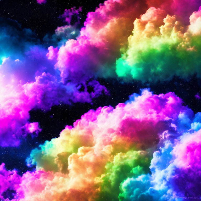 Multicolored neon clouds in star-speckled sky