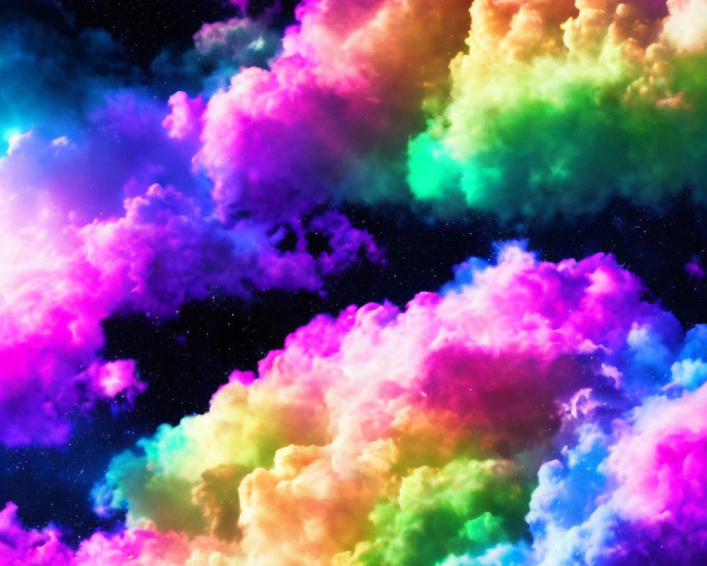 Multicolored neon clouds in star-speckled sky