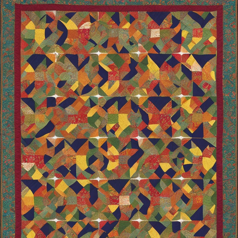 Colorful Patchwork Quilt with Intricate Interlocking Shapes