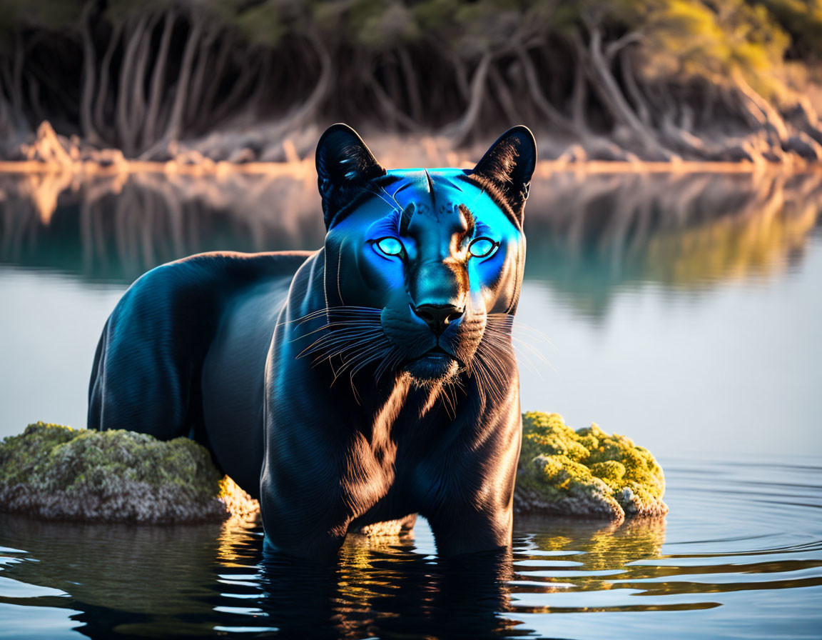 Panthera taking a bath