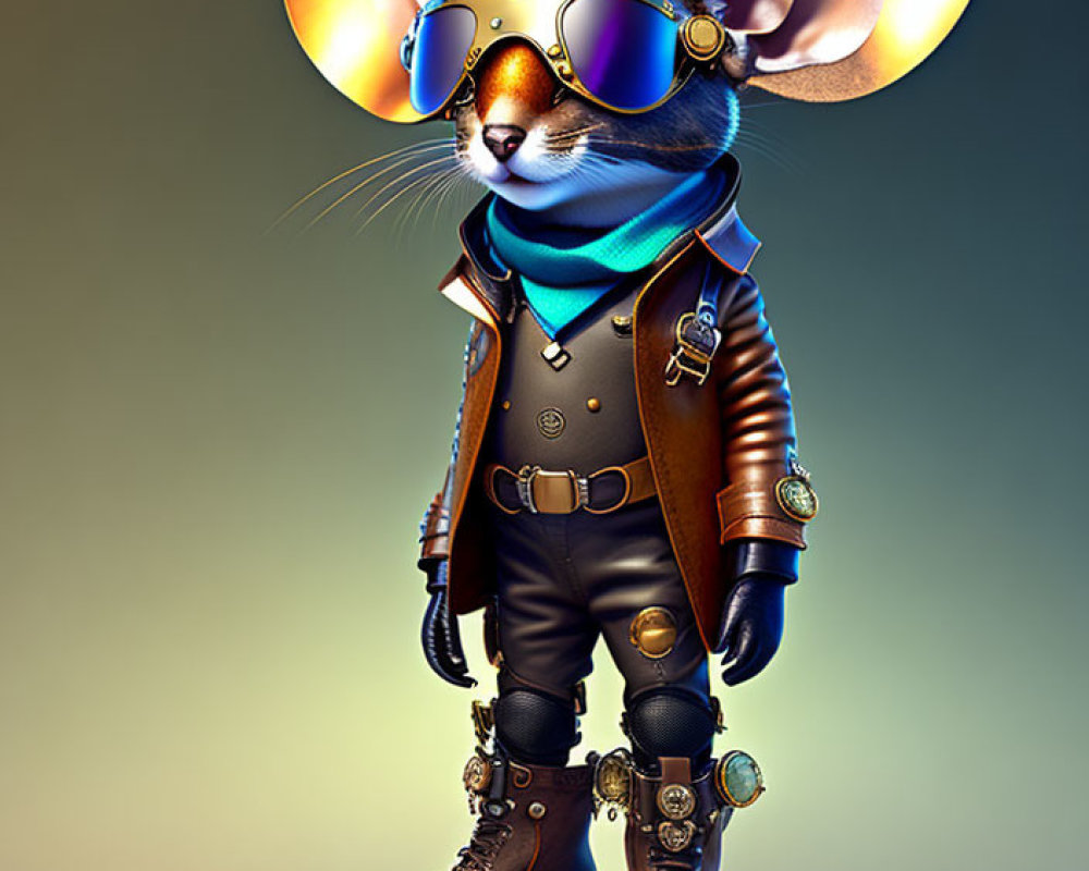 Anthropomorphic Mouse Character in Steampunk Outfit with Gradient Background