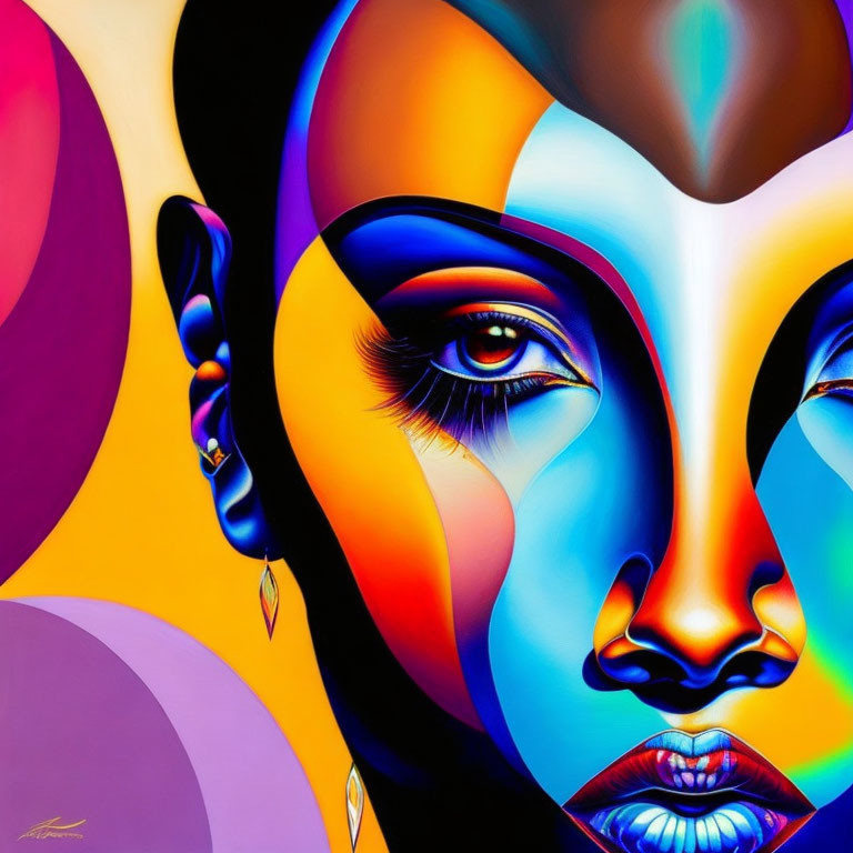 Colorful Abstract Woman's Face Art with Stylized Features
