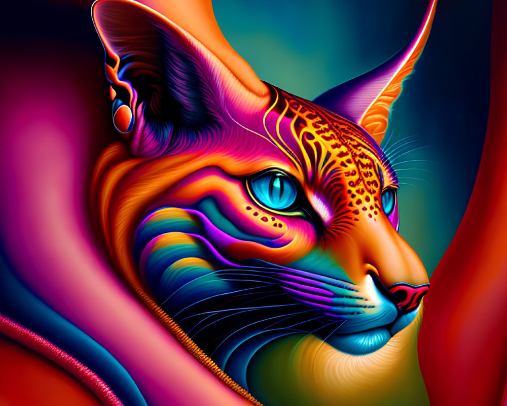 Colorful Stylized Feline Artwork with Leopard Spots