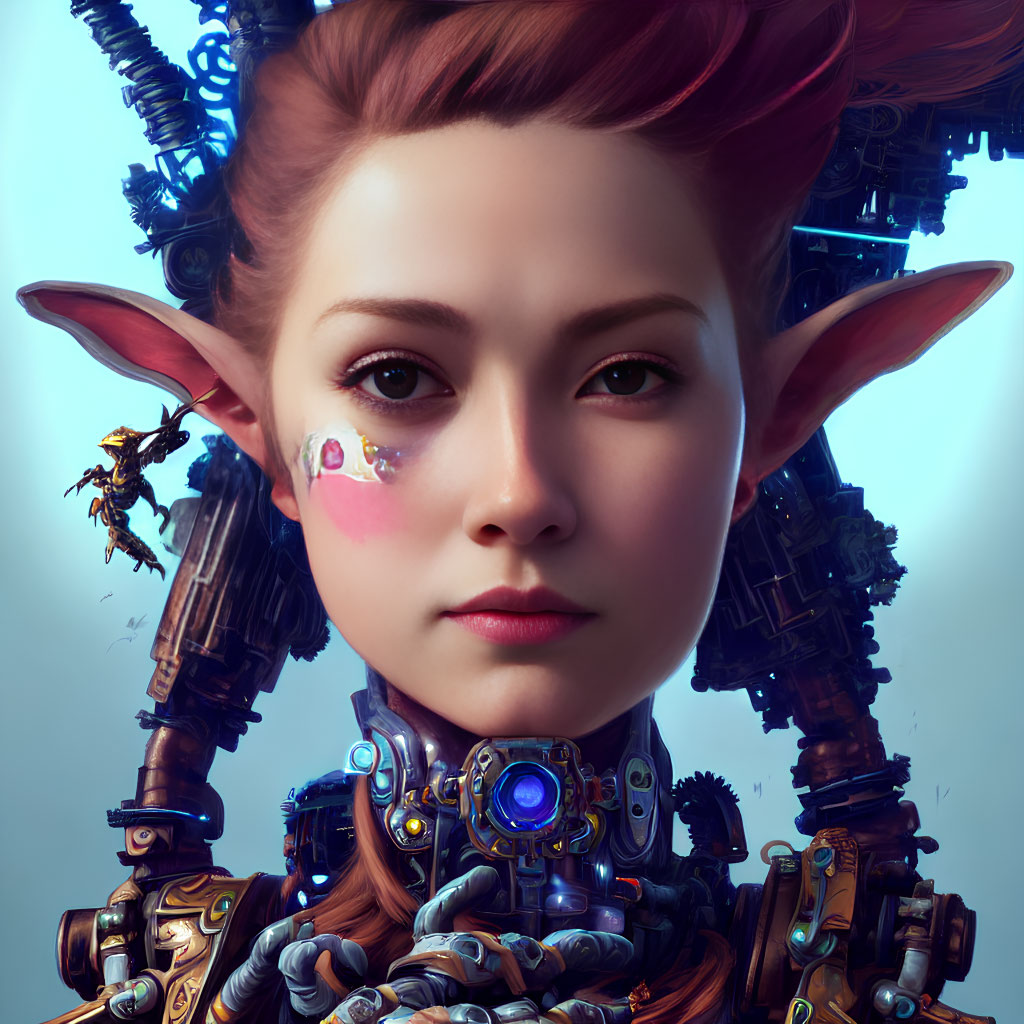 Detailed Digital Art Portrait of Female Elf in Futuristic Armor