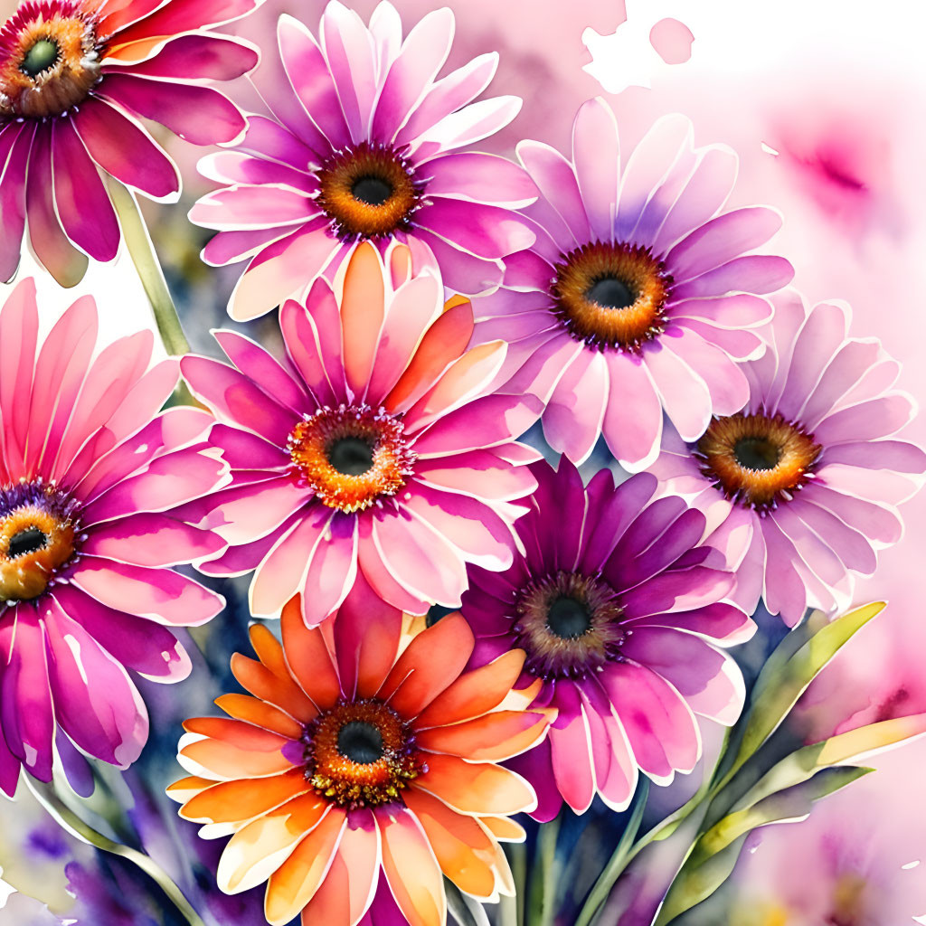 Colorful Daisy-Like Flowers in Pink, Purple, and Orange Bouquet