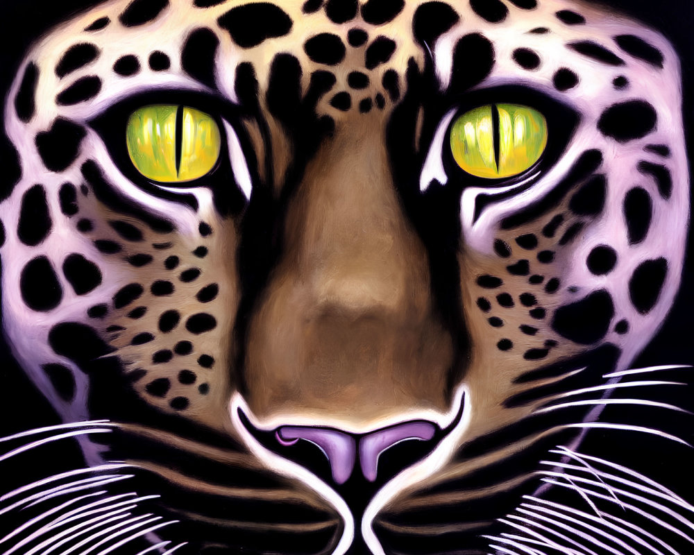 Detailed close-up of jaguar's face with striking yellow eyes and intricate fur patterns in black, orange