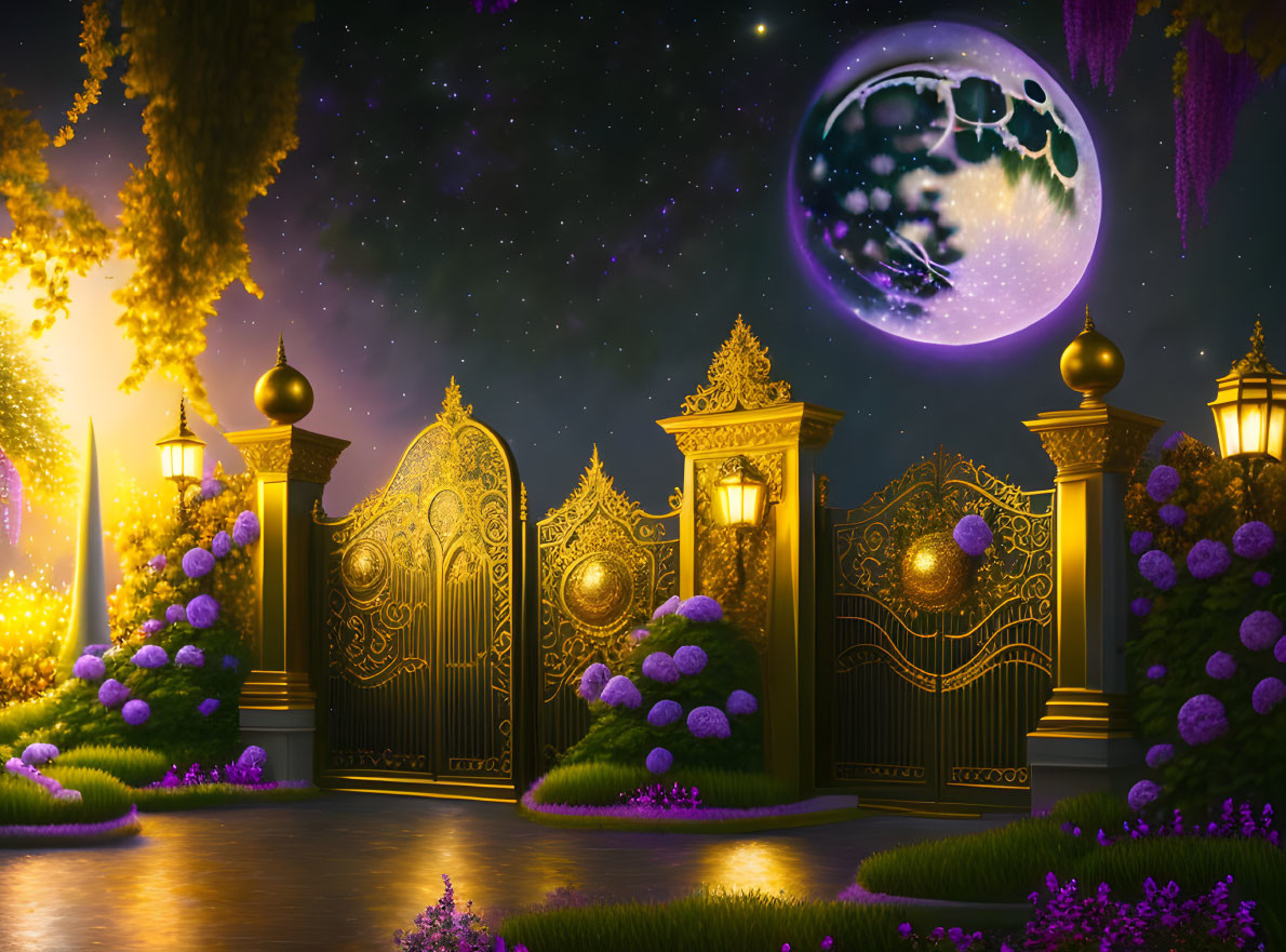Garden gates at night