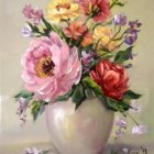 Realistic Multicolored Flower Bouquet Painting on Beige Background