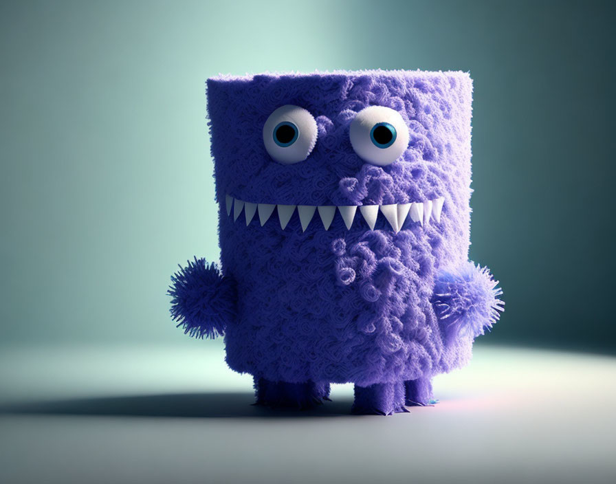 Furry Purple Monster with Googly Eyes on Green Background