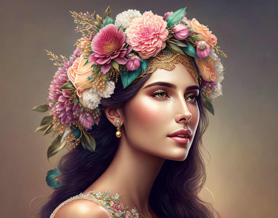 Woman with Floral Head Dress