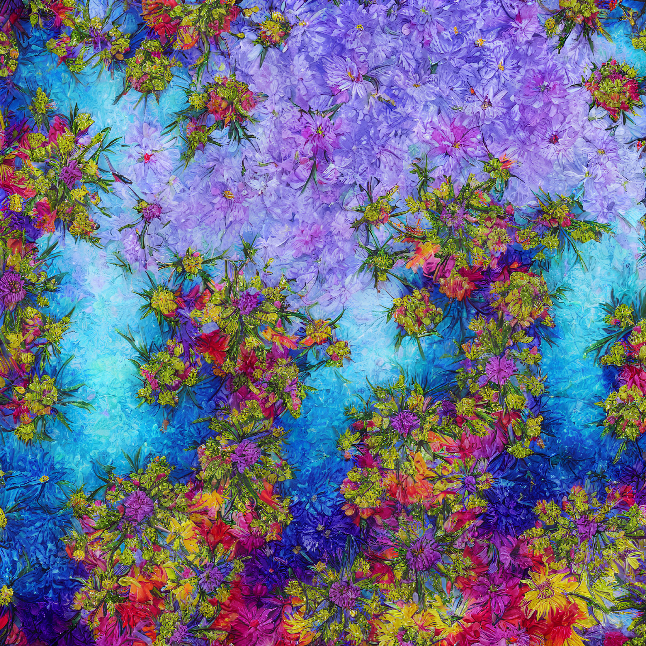 Colorful Floral Pattern on Textured Blue Background