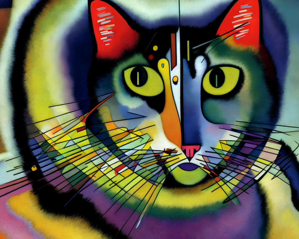Colorful Abstract Cat Painting with Geometric Shapes