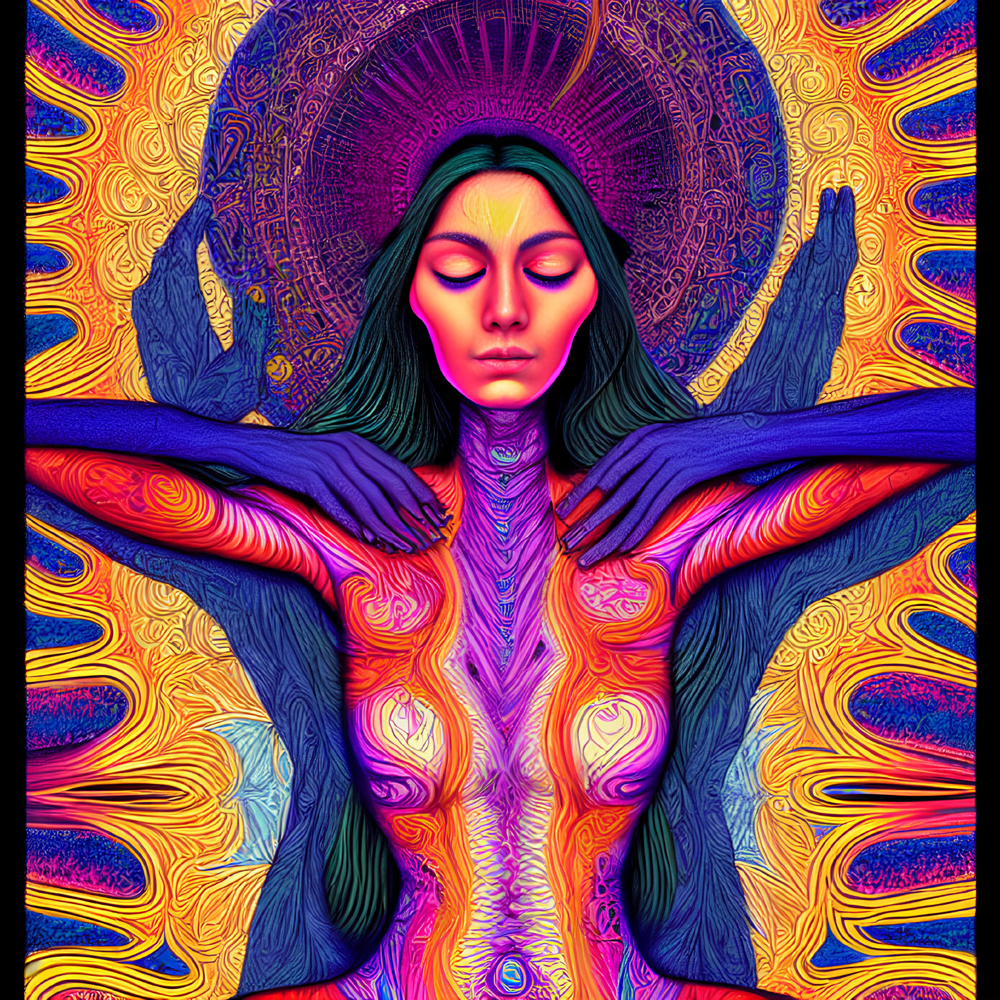 Colorful Psychedelic Artwork of Person with Closed Eyes