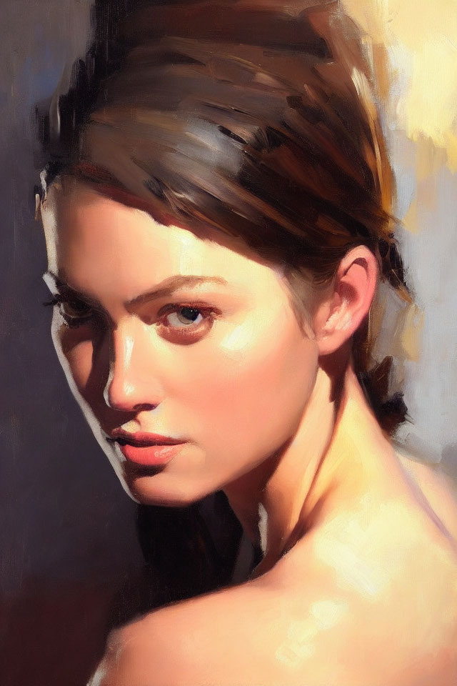 Portrait of Woman with Side Glance in Muted Tones