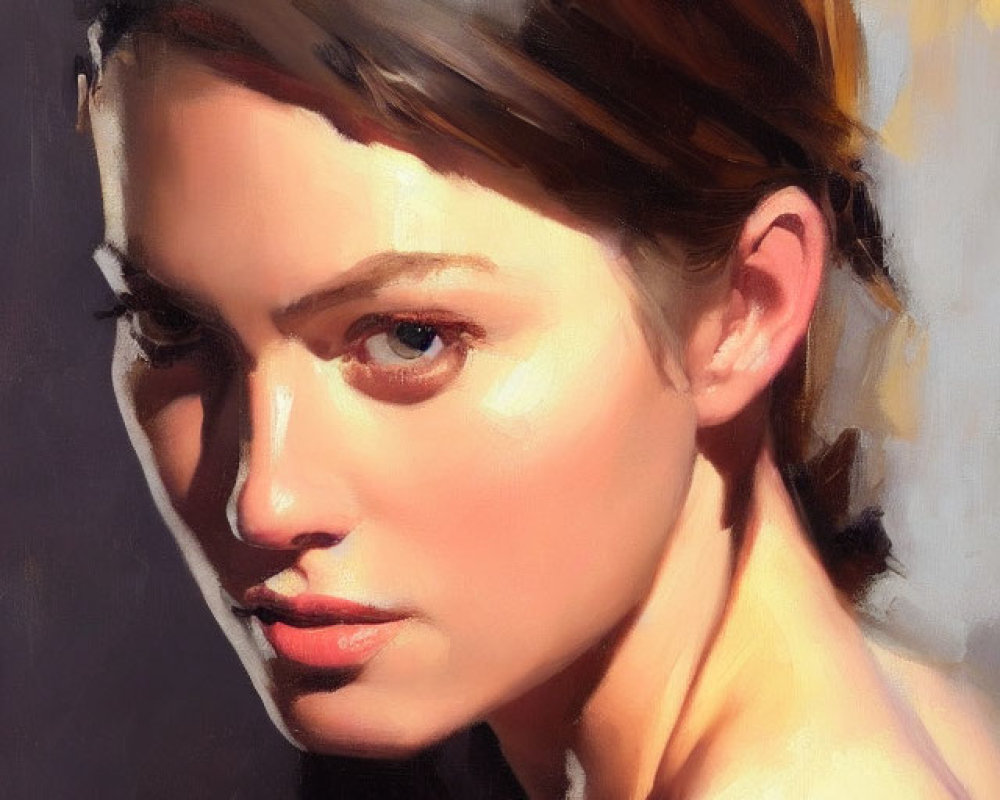 Portrait of Woman with Side Glance in Muted Tones