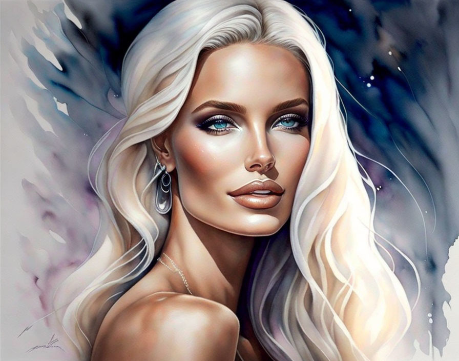 Blonde Woman with Blue Eyes in Dreamy Illustration