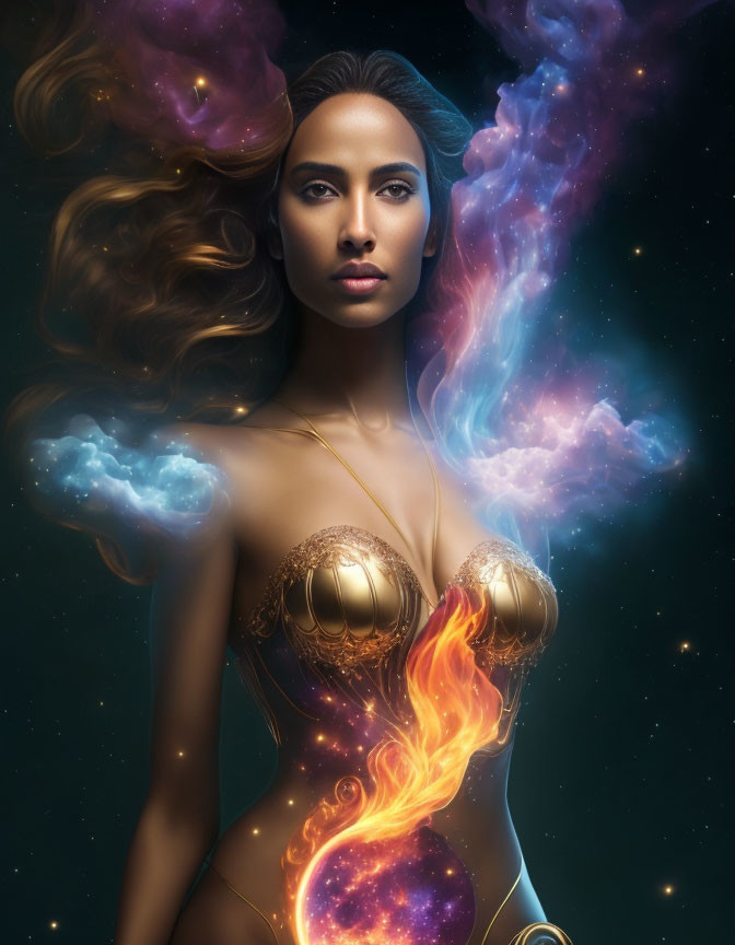 Digital Artwork: Woman with Cosmic Elements