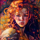 Colorful digital painting of a woman with flower-like brush strokes in her hair