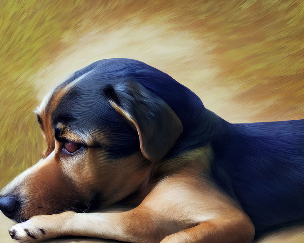 Tricolor dog in a digital painting with a forlorn expression
