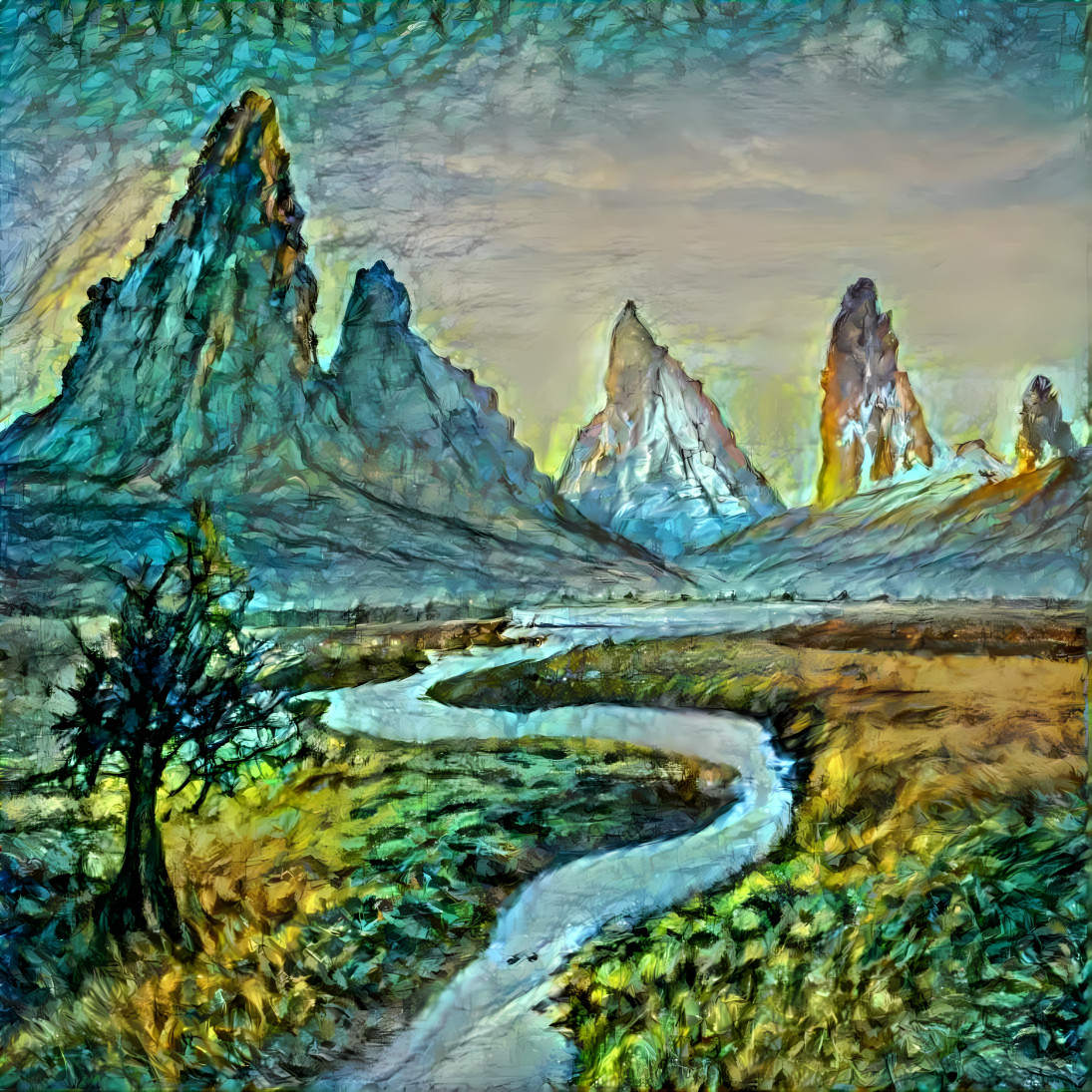 An AI painting of an AI landscape