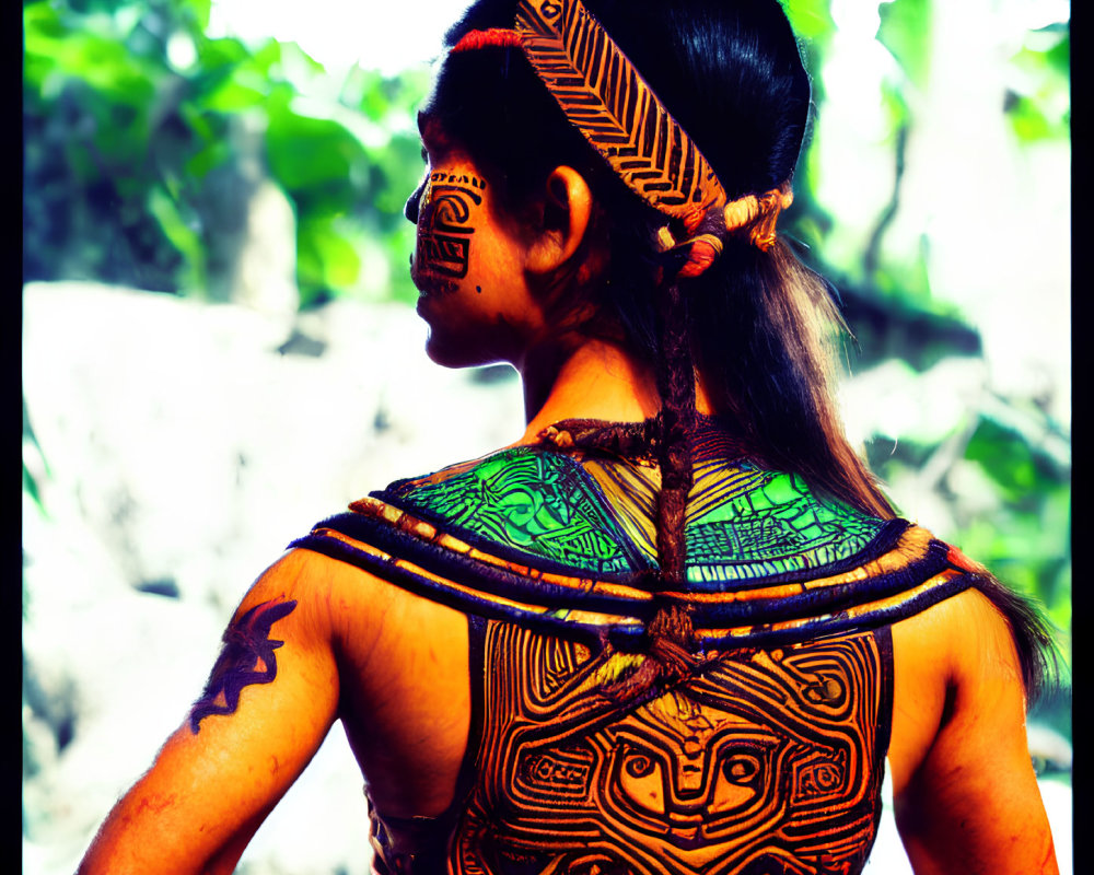 Intricate Tribal Body Art on Person's Back