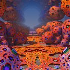 Surreal landscape with astronaut in psychedelic terrain