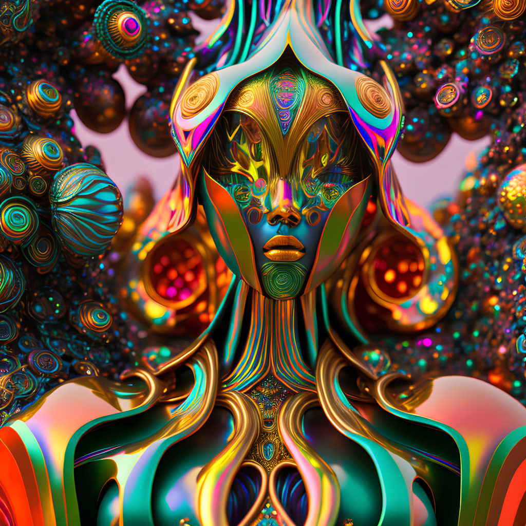Colorful Psychedelic Digital Art Featuring Human-Like Figure