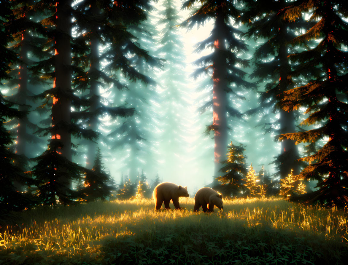 Bears in golden light of summer