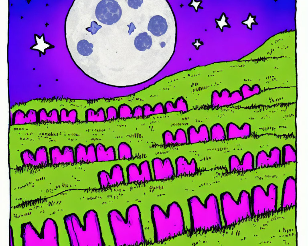 Detailed cartoon moon over purple and green hills with "Carrot's Misophonia" text
