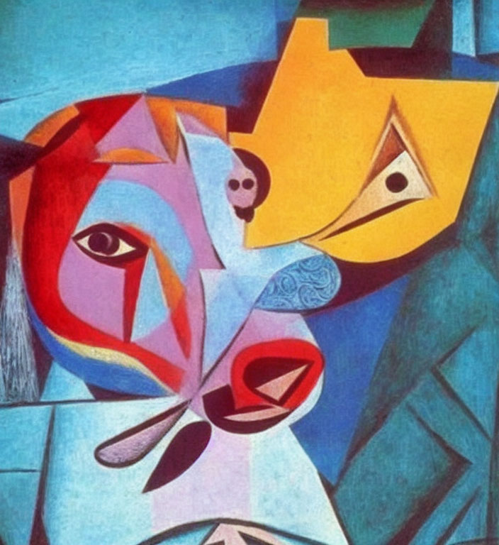 Colorful Cubist Painting of Fragmented Face with Geometric Shapes